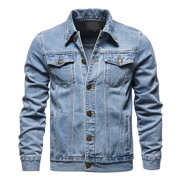 Honeeladyy Mens Jean Jacket Casual Loose Fit Button Down Denim Trucker Jacket Coat With Multiple Pockets Blue XXL