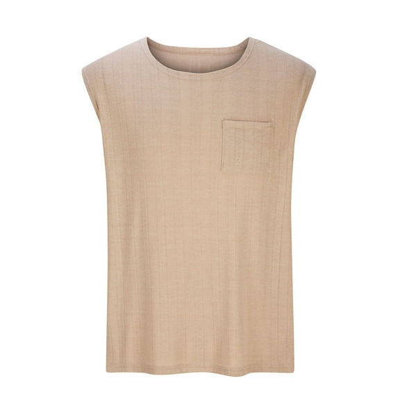 Honeeladyy Mens Knit Tank Tops Summer Sleeveless Gym T Shirts Beach Tank Shirts Workout Bodybuilding Muscle T Shirts with Pocket Gift Beige XXXL