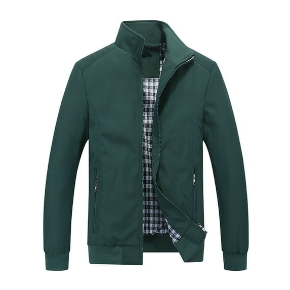 Honeeladyy Mens Lightweight Bomber Jacket, Fall Slim Fit Zipper Active Coat Casual Solid Color Outerwear for Work Green XXXXL