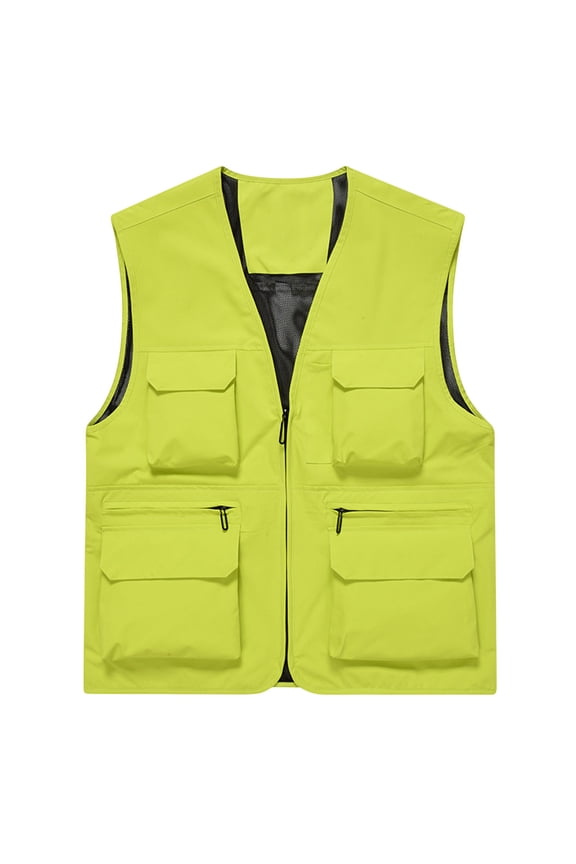 Mens Lightweight Quick Dry Outdoor Multi Pockets Fishing Hiking Vest Green L