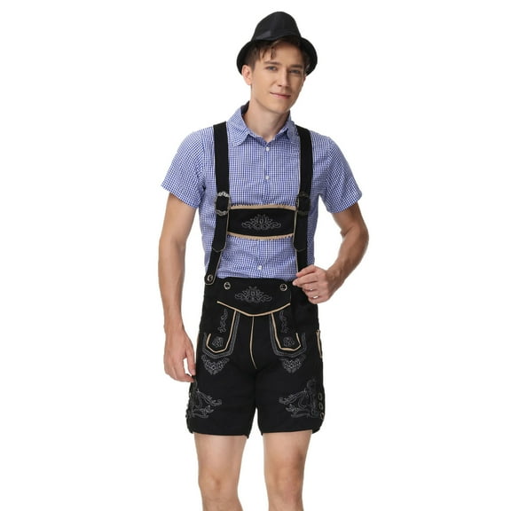 Honeeladyy Mens Oktoberfest Outfit Set Shirts and Shorts 2 Piece Set with Hat #Ob-Blue-XL