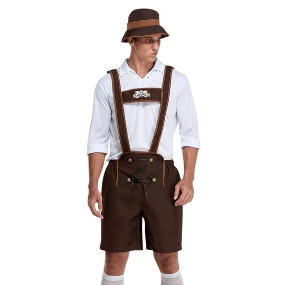 Honeeladyy Mens Oktoberfest Outfit Set Shirts and Shorts 2 Piece Set with Hat #Pb-Brown-M