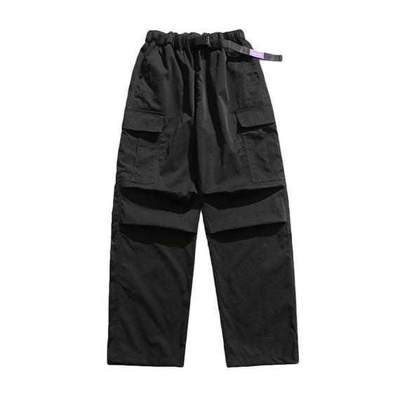 Honeeladyy Mens Parachute Cargo Pants Loose Fit Pants Drawstring Casual Pants Pocket Solid Color Street Dance Trousers Hunting Gifts Black L