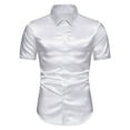 thumbnail image 1 of Honeeladyy Mens Satin Short Sleeve Shirts Summer Solid Color Button Up Slim Shirts for Party Prom Wedding Christmas Gift for Dad White M, 1 of 1