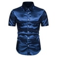 thumbnail image 1 of Honeeladyy Mens Satin Short Sleeve Shirts Summer Solid Color Button Up Slim Shirts for Party Prom Wedding Christmas Gift for Husband Navy XL, 1 of 9