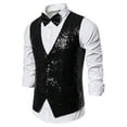 thumbnail image 1 of Honeeladyy Mens Sequins Vest,Slim Fit Christmas Party Vest Shiny Dress Waistcoat with Bow tie for Wedding Prom and Events Black L, 1 of 1