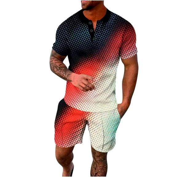 Honeeladyy Mens Short Sets 2 Piece Outfits Fashion Summer Tracksuits Casual Shirt and Shorts Set #Bd-Blue-XXL