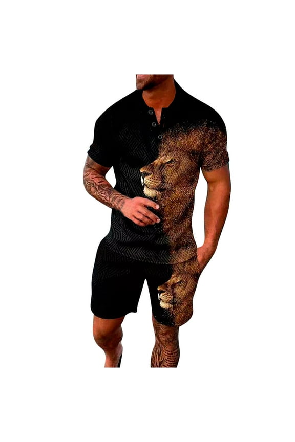 Mens Short Sets 2 Piece Outfits Fashion Summer Tracksuits Casual Shirt and Shorts Set #Cd-Brown-XXL