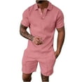 thumbnail image 1 of Honeeladyy Mens Short Sets 2 Piece Outfits Fashion Summer Tracksuits Casual Shirt and Shorts Set #Ed-Pink-XXXXXL, 1 of 5