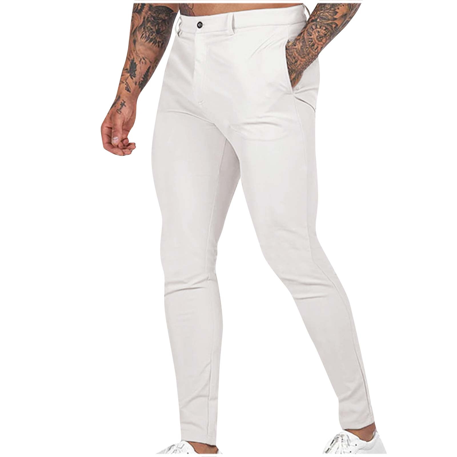 Honeeladyy Mens Slim Fit Dress Pants Solid Color Business Skinny Stretch  Pants Golf Pants Thanksgiving Gifts White XXL - Walmart.com