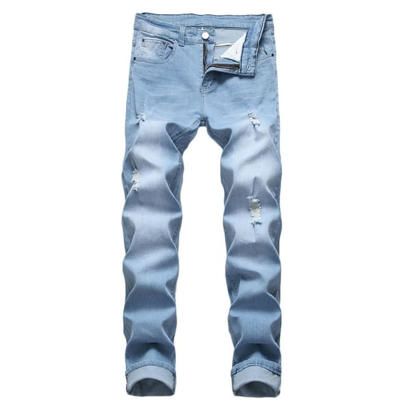 Honeeladyy Mens Slim Fit Stretch Jeans Ripped Skinny Jeans for Men Distressed Straight Leg Comfort Flex Soft Pants for Teens Birthday Gifts for Boyfriend Light blue XL