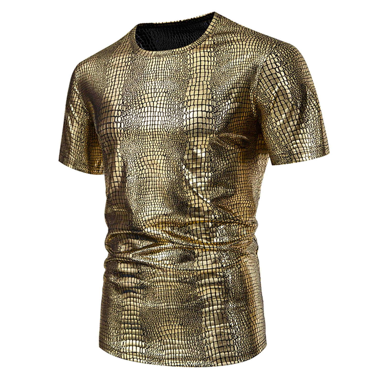 Honeeladyy Mens Sparkly Short Sleeve Shirts Summer Stage Tops Sequin ...