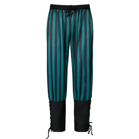 Honeeladyy Mens Striped Print Pants Banded Cuff Renaissance Pants Medieval Viking Pants with Drawstrings Christmas Gift for Boyfriend Green XL