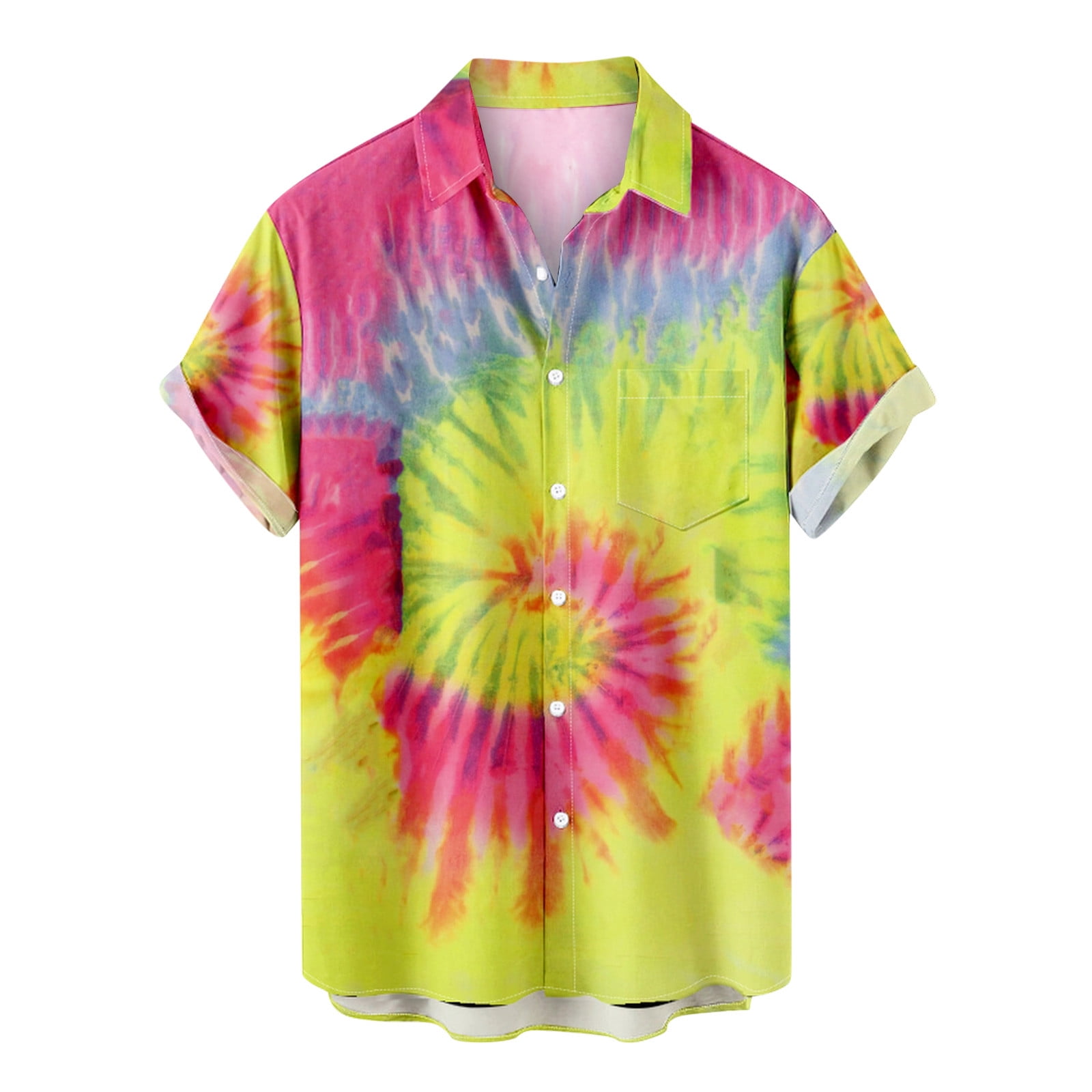 Honeeladyy Mens Tie Dye Button Down Shirts Lightweight Printed Short