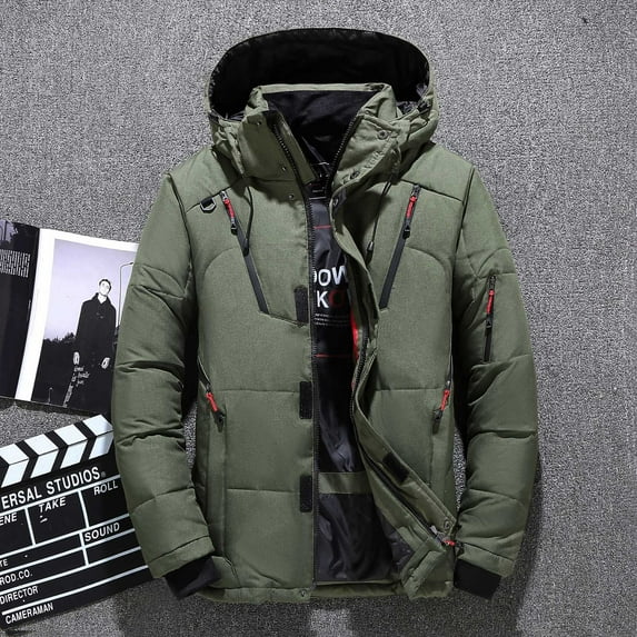 Honeeladyy Mens Winter Thicken Coat,Fall Warm Puffer Jacket with Removable Hood Solid Color Sport Outwear for Skiing Green XXXXXL