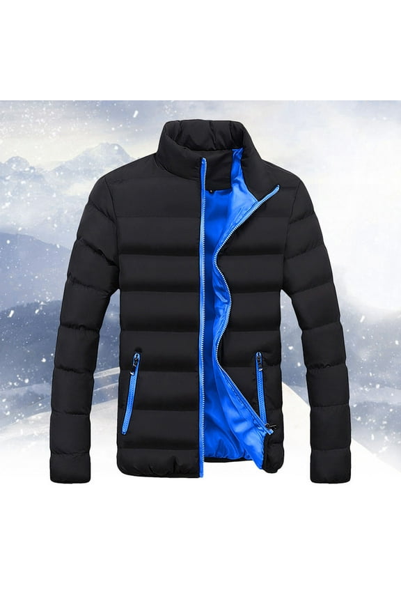 Mens Winter Thicken Cotton Coat,Teenagers Warm Solid Color Short Slim Outwear for Skiing Blue