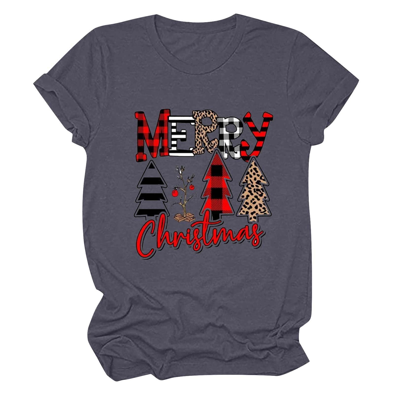 Women's Merry & Bright Christmas Tree Tee - Holiday Graphic T-Shirt, Casual Short Sleeve Top - View #4