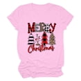 thumbnail image 1 of Honeeladyy Merry Christmas Shirts for Women Xmas Plaid Tree Letter Printed Shirt Top Short Sleeve Casual Graphic Print T Shirt for All Season Valentines Day Gift Pink XL, 1 of 5