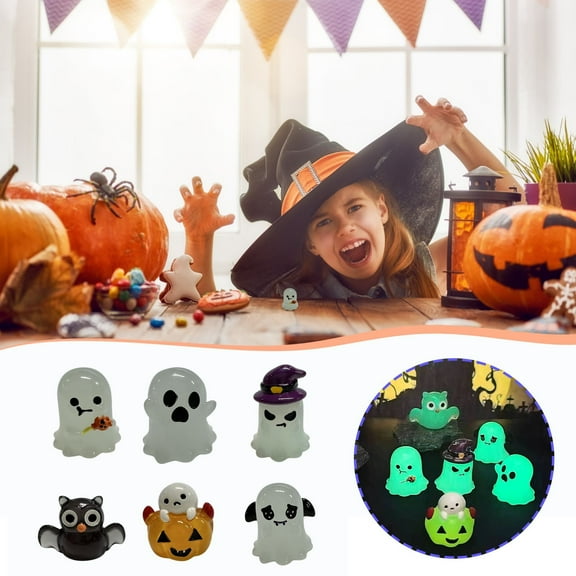 Honeeladyy Mini Halloween Garden Figurines Cute Pumpkin Ghost Resin Miniature Model Witch Figurines Decorated Halloween Party DIY Decoration