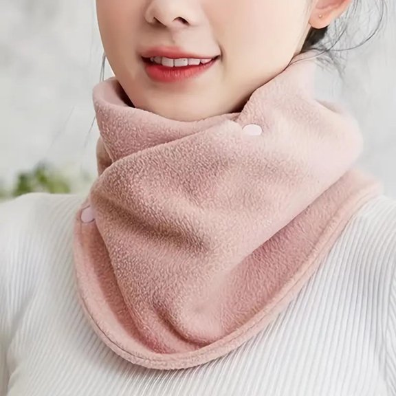 Honeeladyy Neck Warmer Scarf for Woman Girls, Casual Solid Color Thickened Warm Neck Gaiter with Buttons Riding Windproof Warm Scarf for Fishing Hiking Riding, Pink