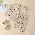 thumbnail image 1 of Honeeladyy Newborn Baby Girl Clothes Outfits Infant Romper Ruffle Tops with Slim Print Pants Bow Tie Hairband Bottom Cute Clothes Set 3PC New Year Gift Beige 3-6Months, 1 of 8