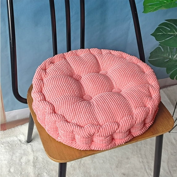 Honeeladyy Non Slip Chair Cushions for Dining Chairs, Solid Color Kitchen Chair Cushions 13.78"x13.78" Round Corduroy Chair Pads Comfortable Thickened and Soft Seat Cushion for Indoor Seat, Pink