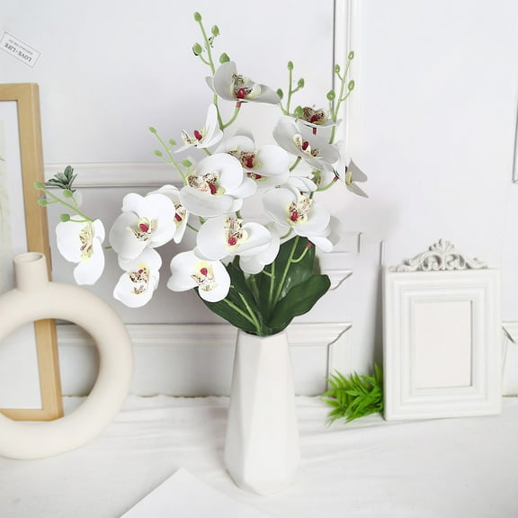 Honeeladyy Orchid Artificial Flowers, 5 Forks Real Touch Fake Flowers, White Artificial Orchid That Look Real Wedding Decorations Mother's Day Birthday Easter Gifts