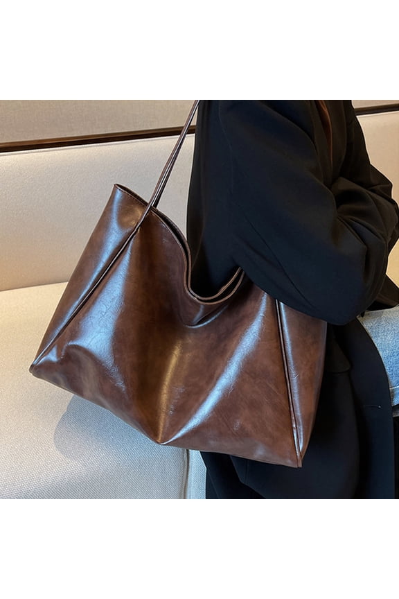 Oversize Leather Tote for Women Trendy Solid Color Soft Lightweight Practical Weekenders Bag Shopper Handbag Travel Purse Birthday Anniversary Gifts, Coffee
