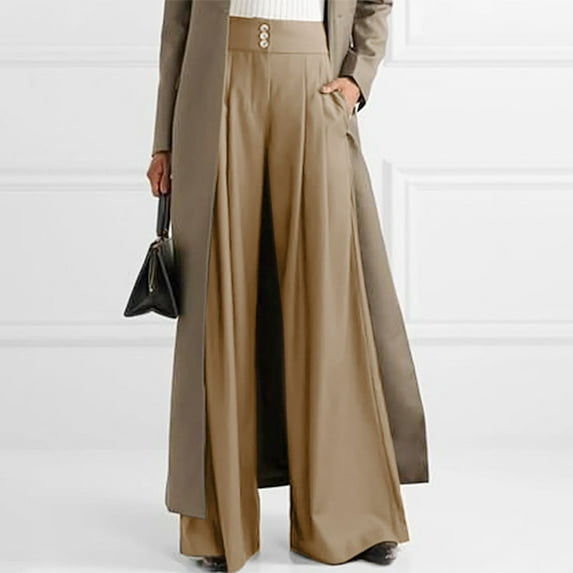 Honeeladyy Pants For Women Stretch Waist Clearance Women's Fashion Casual Full-Length Loose Pants Solid High Waist Trousers Long Straight Wide Leg Pants