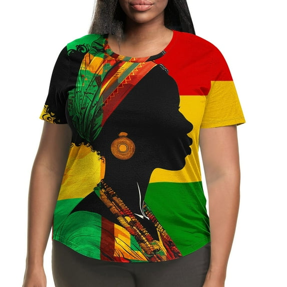 Honeeladyy Patriotic T-Shirts for Women Fashion Casual Printing Shirts Short Sleeve Loose Plus Size Tee Tops Round Neck Tunic Blouse for Beach Hawaiian(Multicolor,3XL)