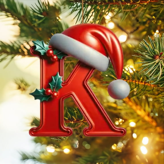 Honeeladyy Personalized A-Z Letter Ornaments for Christmas Tree 2024 Custom Christmas Ornament with Santa Pattern 2D Acrylic Xmas Hanging Pendent Holiday Gifts for Family Friends Coworkers