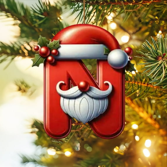 Honeeladyy Personalized A-Z Letter Ornaments for Christmas Tree 2024 Custom Christmas Ornament with Santa Pattern 2D Acrylic Xmas Hanging Pendent Holiday Gifts for Family Friends Coworkers