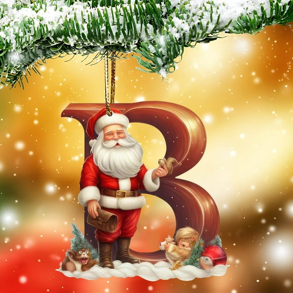Honeeladyy Personalized Santa Christmas Ornament 26 Letters Hanging Pendant Ornaments 2024 Acrylic Initial Monogram Xmas Tree Decorations with Hanging Rope Unique Customized Fun Gift for Kids (B)
