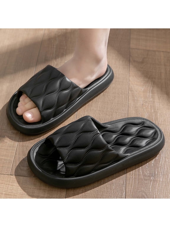Pillow Slippers for Mens Womens House Slides Shower Sandals Indoor Outdoor Sandals Cloud Cushion Open Toe Soft Slides Black 40