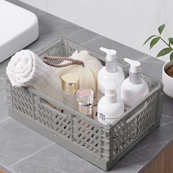 Honeeladyy Plastic Baskets for Shelf Storage Organizing, Practical and Versatile Folding Storage Crate, Fits for Home Kitchen and Office Organization, Bathroom Storage (8.74"×5.79"×3.66", Gray)