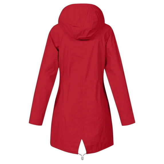 Honeeladyy Plus Size Raincoat Women Long Hooded Trench Lined Windbreaker Travel Jacket Outdoor Hooded Jackets Red XXXXL