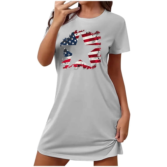 Honeeladyy Plus Size Tops for Women's Oversized Short Nightgown Fashion Chest Print Short Sleeve Nightdress for Gym Sport(Gray,XL)