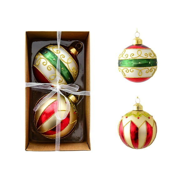 Honeeladyy Premium Glittered Glass Christmas Hanging Ornaments Set of 2 - Shiny Hanging Balls for Tree, Wreaths and Window Displays