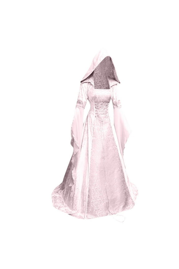 Prom Dresses ,Women's Fashion Long Sleeve Hooded Gothic Court Drawstring Long Sleeve Dress #Sb-Pink-S