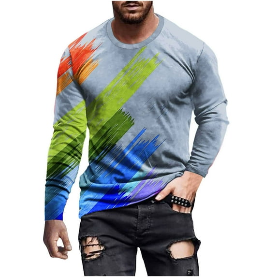 Honeeladyy Pullover Top for Men Long Sleeve 3D Flame Printed Round-Neck Sweatshirt Slim Fit Sport Casual Tee Shirt Blouses #Sa-Light Blue-XXXXXL