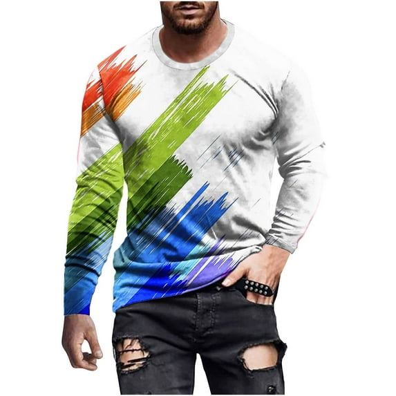 Honeeladyy Pullover Top for Men Long Sleeve 3D Flame Printed Round-Neck Sweatshirt Slim Fit Sport Casual Tee Shirt Blouses #Sa-White-XXXXXL