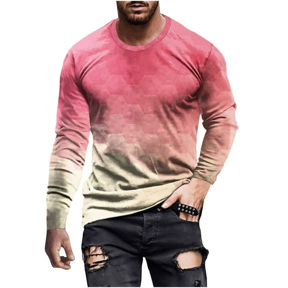 Honeeladyy Pullover Top for Men Long Sleeve 3D Flame Printed Round-Neck Sweatshirt Slim Fit Sport Casual Tee Shirt Blouses #Ta-Pink-XXXL