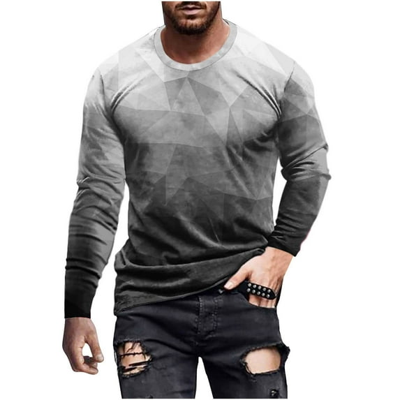 Honeeladyy Pullover Top for Men Long Sleeve 3D Flame Printed Round-Neck Sweatshirt Slim Fit Sport Casual Tee Shirt Blouses #Va-Gray-M