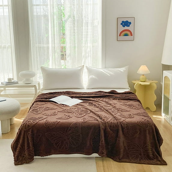 Honeeladyy Queen Size Cooler Blanket for Bed, Solid Color Breathable and Lightweight, Soft Cozy Butterfly Print Summer Cold Effect Blanket for Office Home Travel Dorm, Brown, 70.86x78.74in