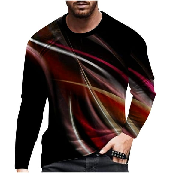 Honeeladyy Raglan Sleeve Shirts Men,Men Casual Round Neck Long Sleeve Pullover 3D Printed T-Shirt