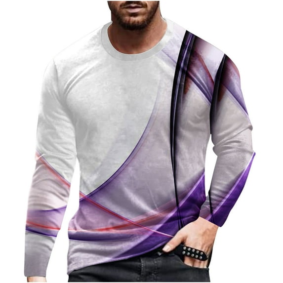 Honeeladyy Raglan Sleeve Shirts Men,Men Casual Round Neck Long Sleeve Pullover 3D Printed T-Shirt