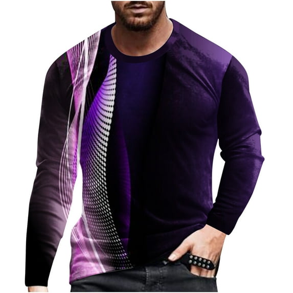 Honeeladyy Raglan Sleeve Shirts Men,Men Casual Round Neck Long Sleeve Pullover Line 3D Printed T-Shirt