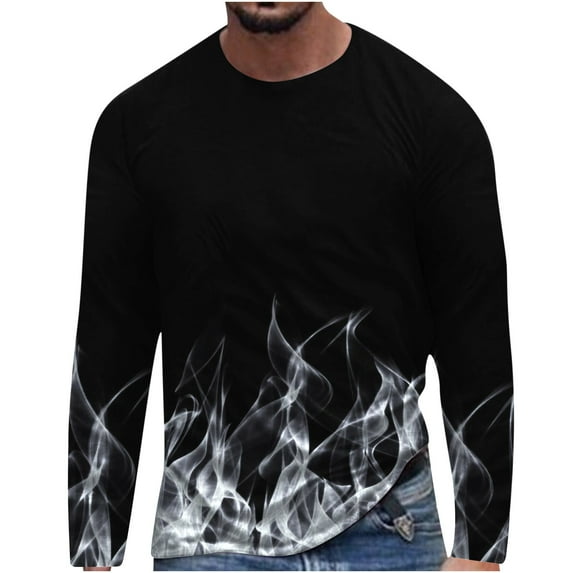 Honeeladyy Raglan Sleeve Shirts Men,Men Long Sleeve 3D Printing T-shirt Loose Round Neck Undercoat Top