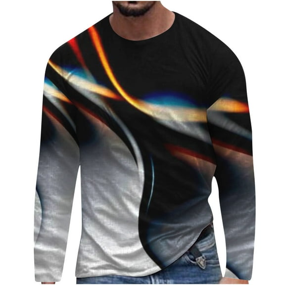 Honeeladyy Raglan Sleeve Shirts Men,Men Long Sleeve 3D Printing T-shirt Loose Round Neck Undercoat Top