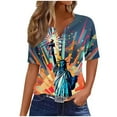 thumbnail image 1 of Honeeladyy Red and Blue Outfits for Women's Casual Independence Day Printed Short Sleeved V-neck Button Top for Party Club(Red,M), 1 of 5